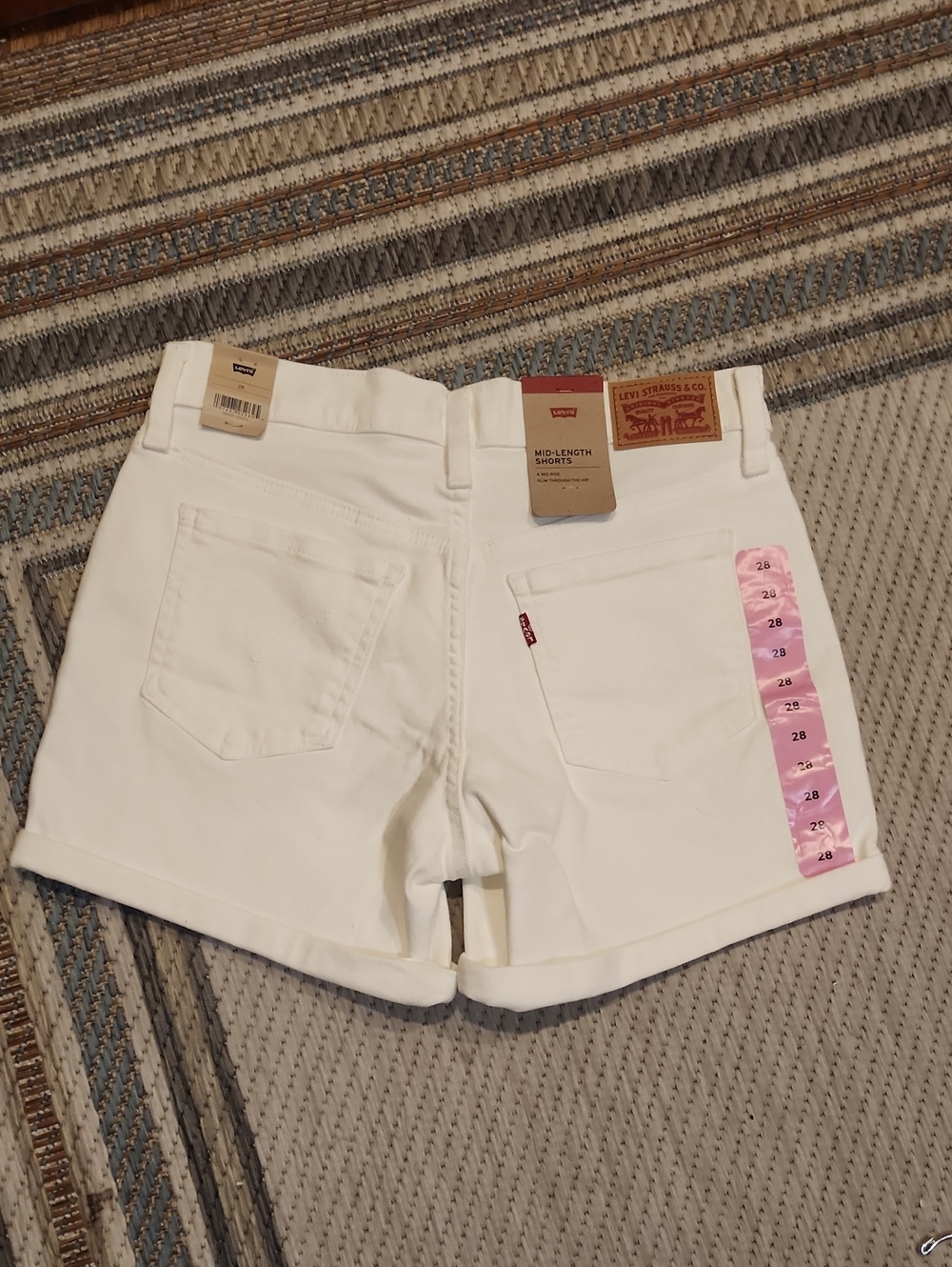 Levi's White Mid-Length Denim Shorts with Cuffed Hem